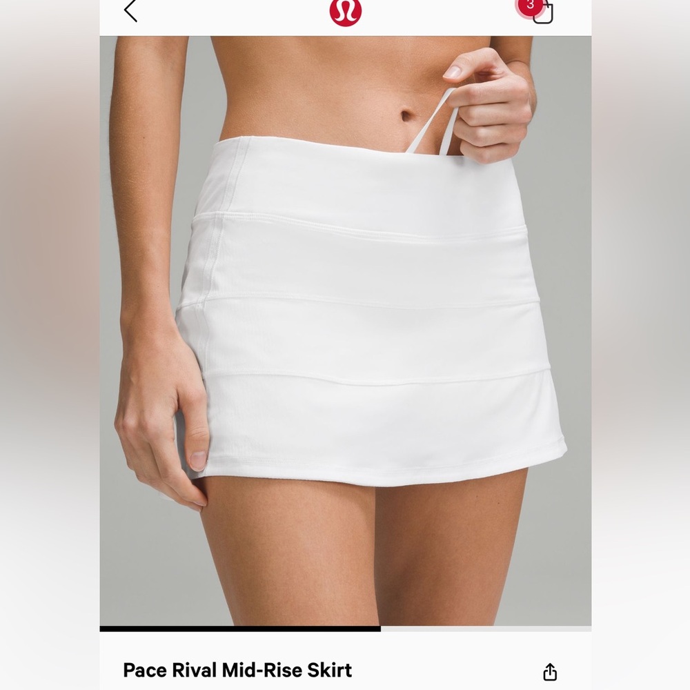 LULU Lemon pace rival mid rise skirt in white size 6